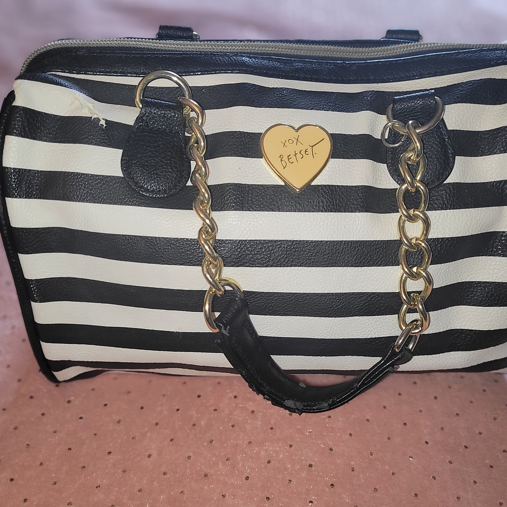 Betsey Johnson Black and White Striped Women's Bag